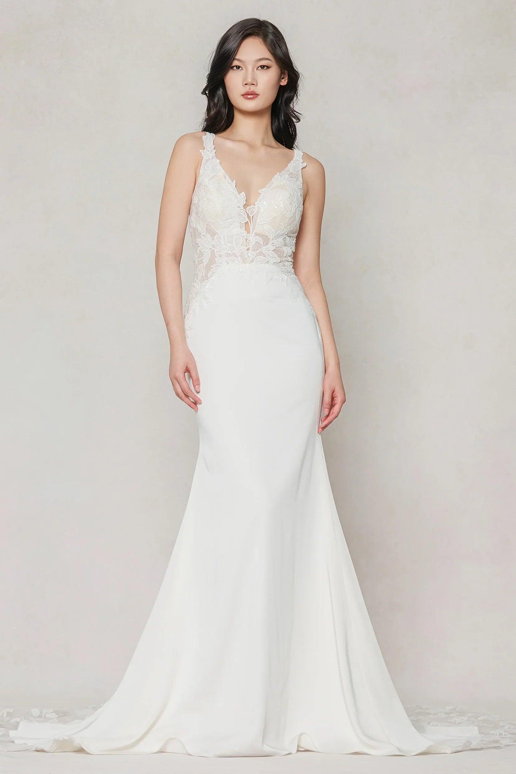 Trumpet-Mermaid Chapel Train Stretch Satin Wedding Dress CW3607 - COCOMELODY